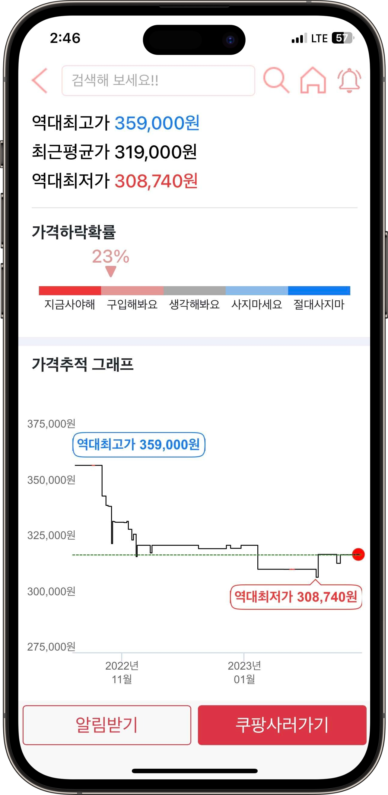 빔터뷰] 역대가 - 쿠팡 가격 변동 추적 그래프